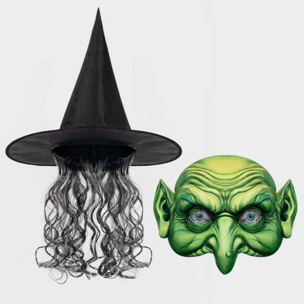 Halloween Witch Wig Hat and Mask